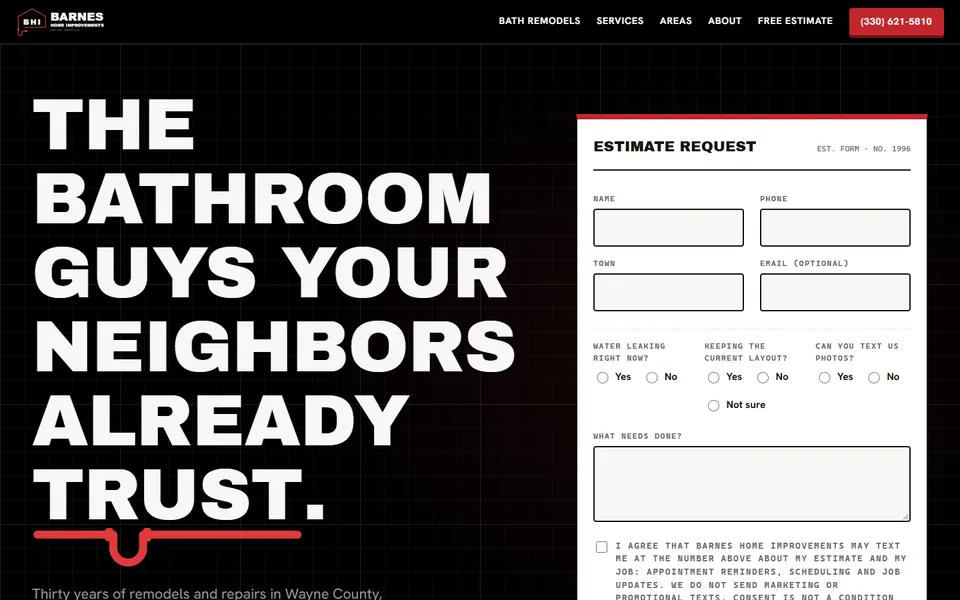 The home page of barneshomeimprovements.com