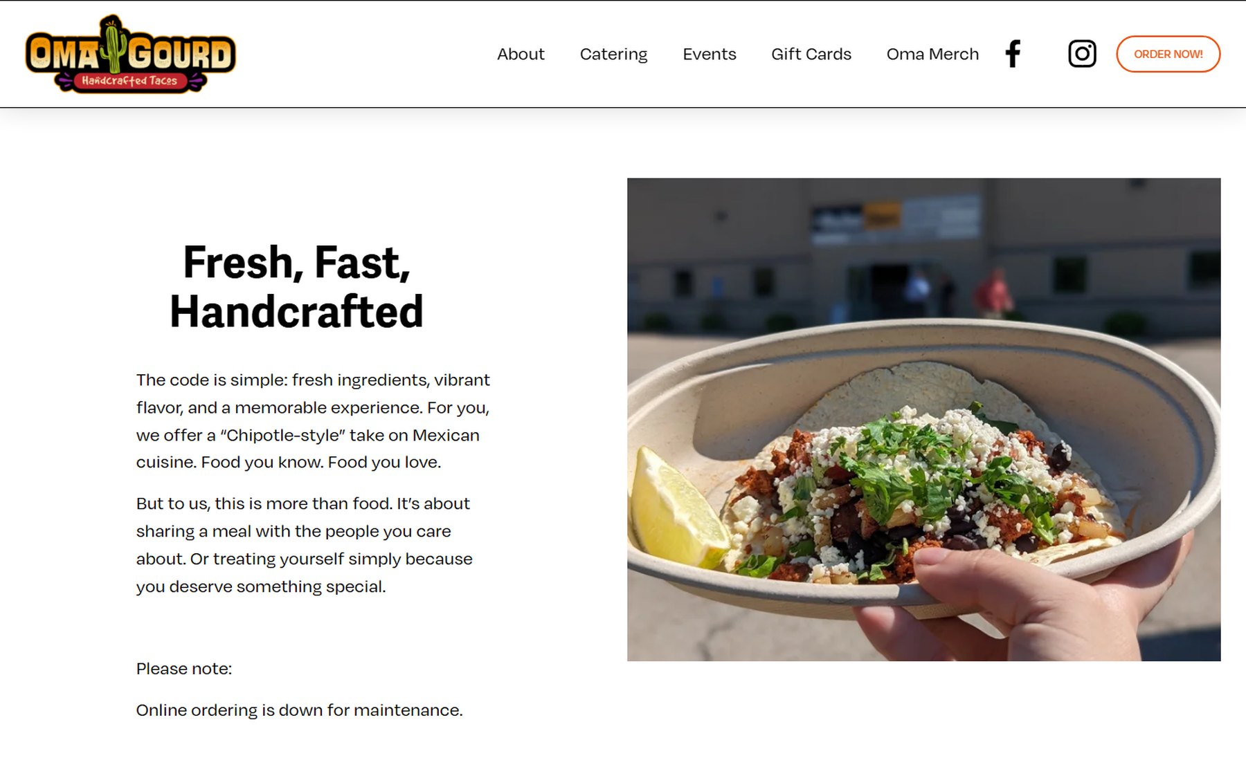 A food truck's old page builder site