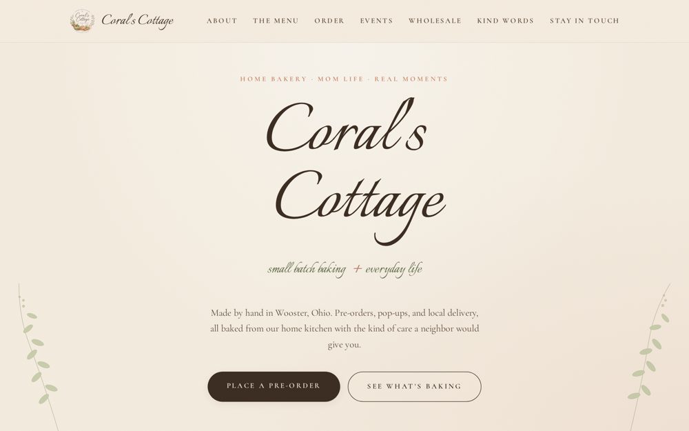 Coral's Cottage website screenshot