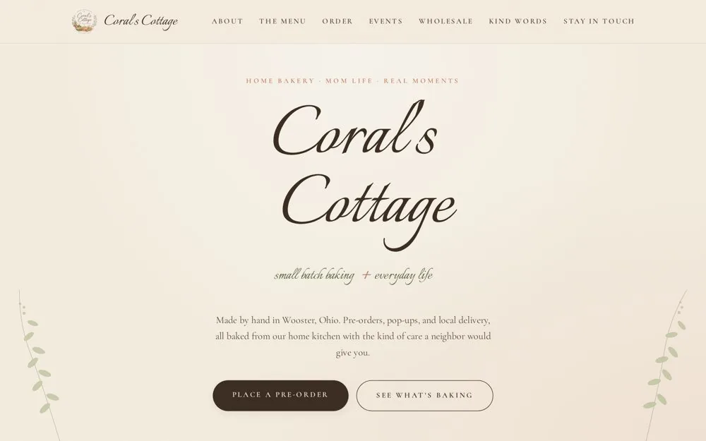 Coral's Cottage website screenshot