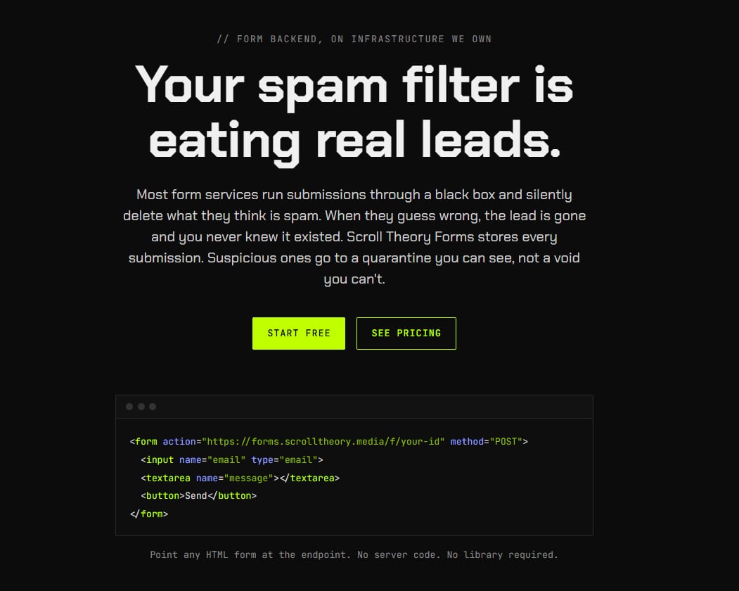 Scroll Theory Forms homepage screenshot