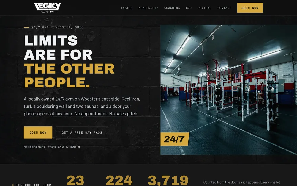 Legacy Gym website screenshot