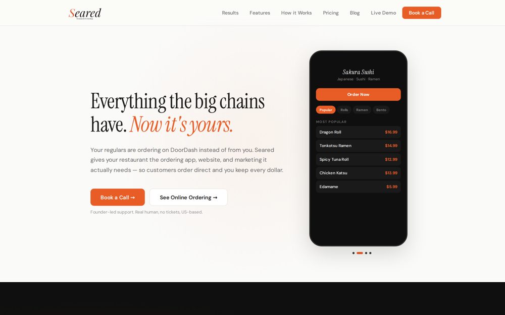 Seared website screenshot