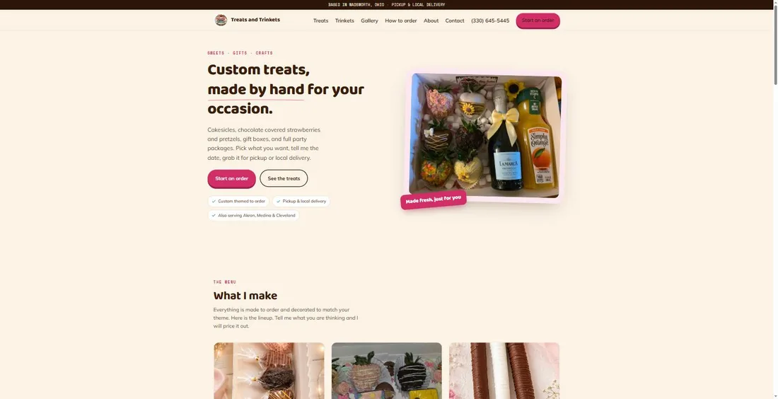 Treats and Trinkets homepage