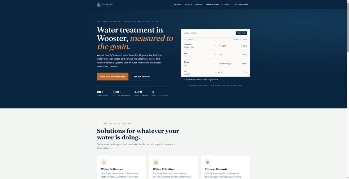 Vista Water Solutions website screenshot