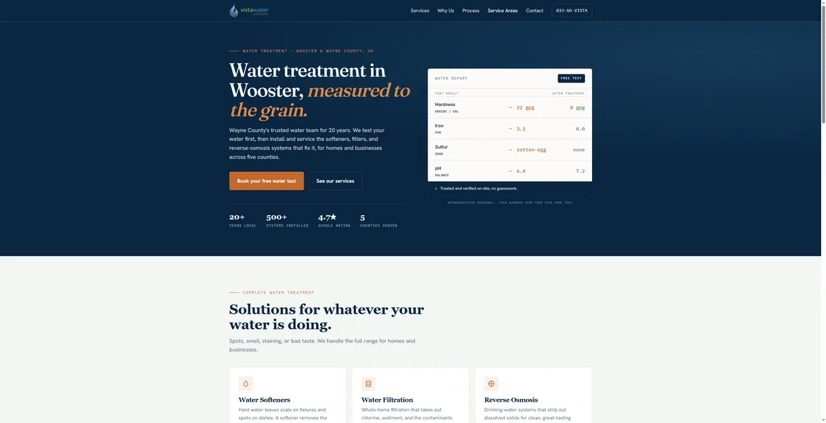 Vista Water Solutions homepage