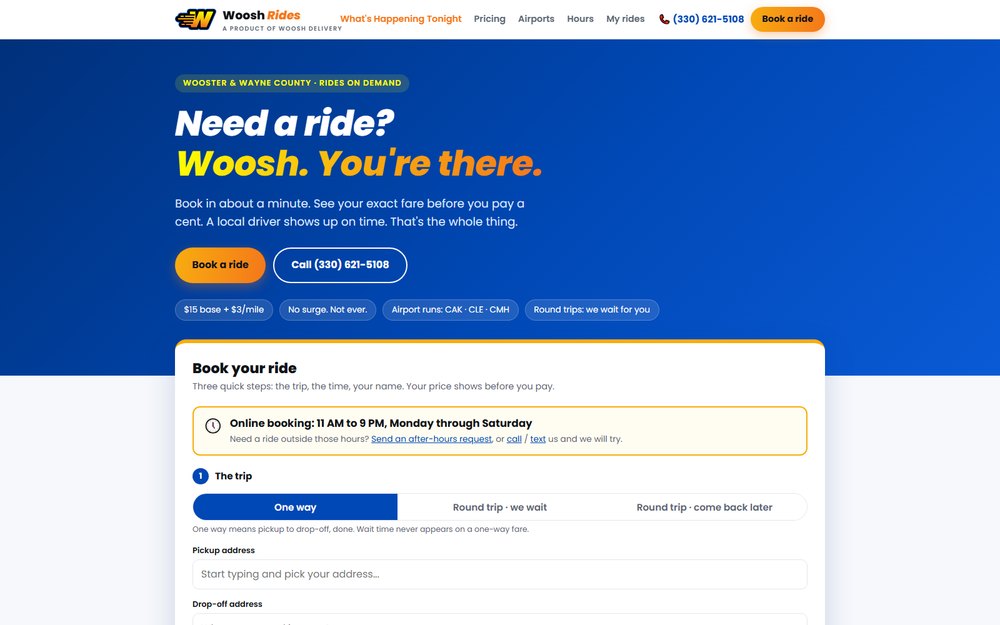 Woosh Rides website screenshot